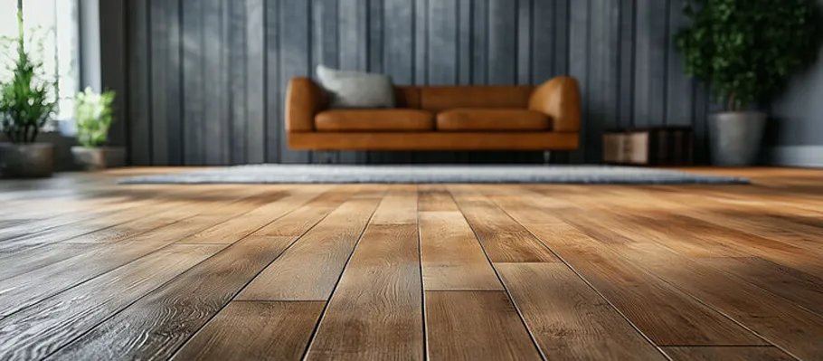 Clean hardwood floor in a Chicago living room after professional floor cleaning