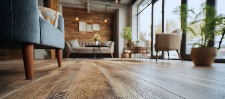 Polished hardwood floor after cleaning and buffing service in Chicago